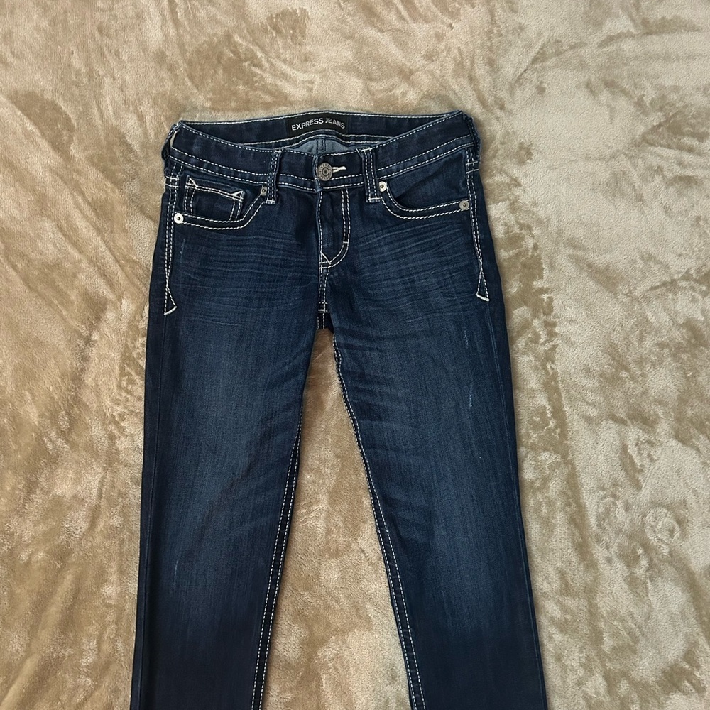 Express Stella Low rise Legging Jeans 0R Dark Wash Stretch - Picture 3 of 11